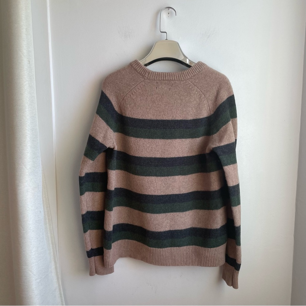 100% Lambswool Beige Stripe Sweater Green&Black stripes size M - Picture 2 of 7